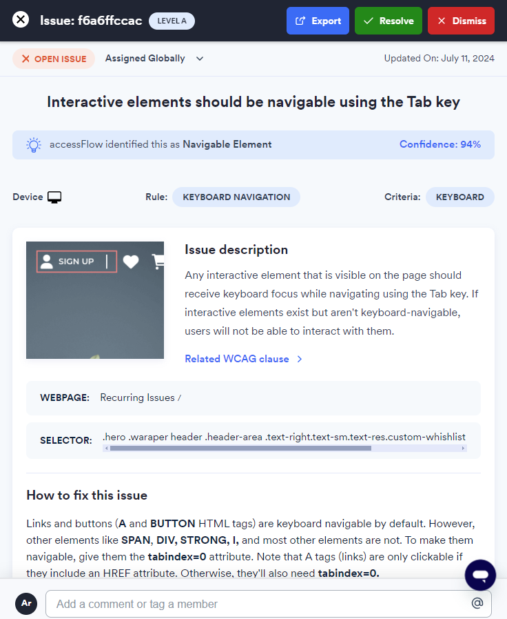 Screenshot of export issue